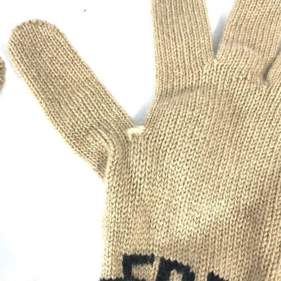 Auth BURBERRY Bicolor logo Glove gloves wool Beige/Black - Picture 2 of 12